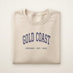 Gold Coast Chicago embroidered crewneck sweatshirt, Sand, navy embroidery