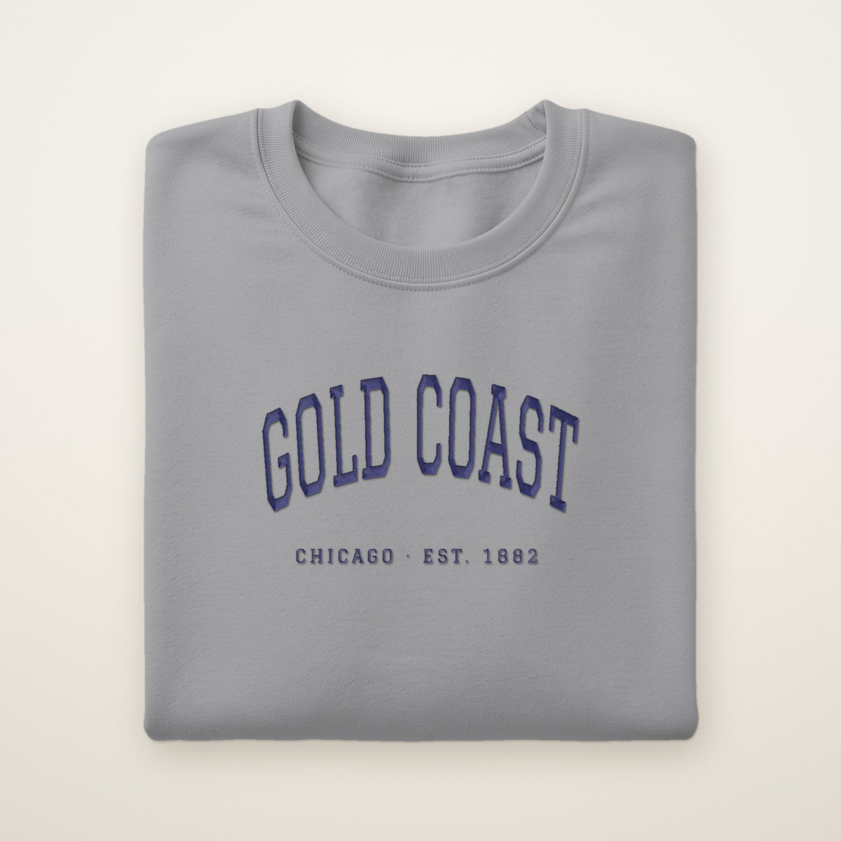 Gold Coast Chicago embroidered crewneck sweatshirt, Sport Grey, navy embroidery