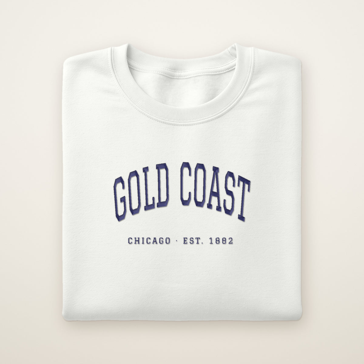 Gold Coast Chicago embroidered crewneck sweatshirt, White, navy embroidery