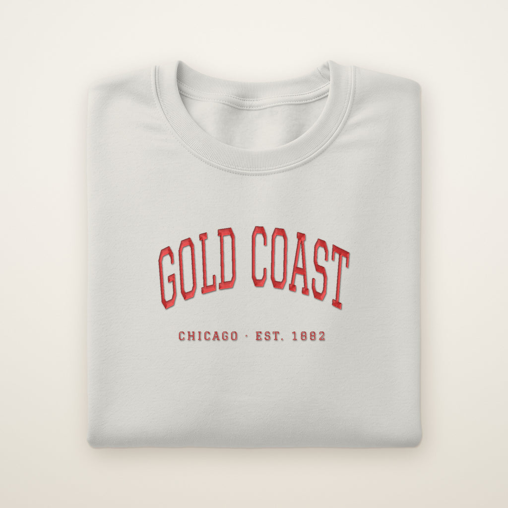 Gold Coast Chicago embroidered crewneck sweatshirt, Ash, red embroidery