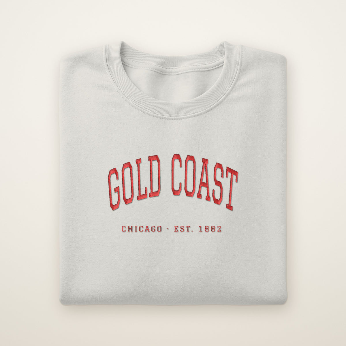 Gold Coast Chicago embroidered crewneck sweatshirt, Ash, red embroidery