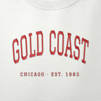Close-up of red satin-stitch Gold Coast embroidery