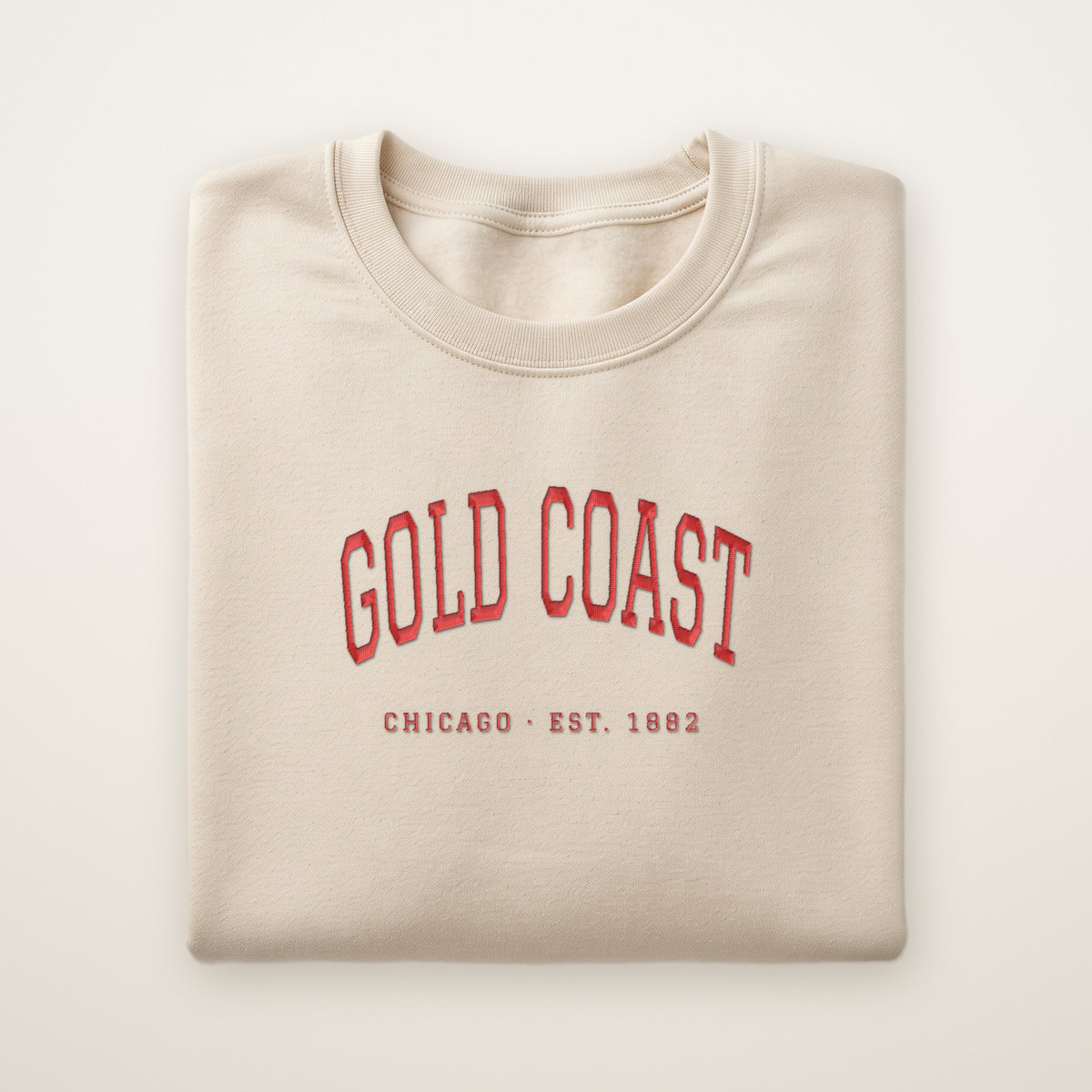 Gold Coast Chicago embroidered crewneck sweatshirt, Sand, red embroidery