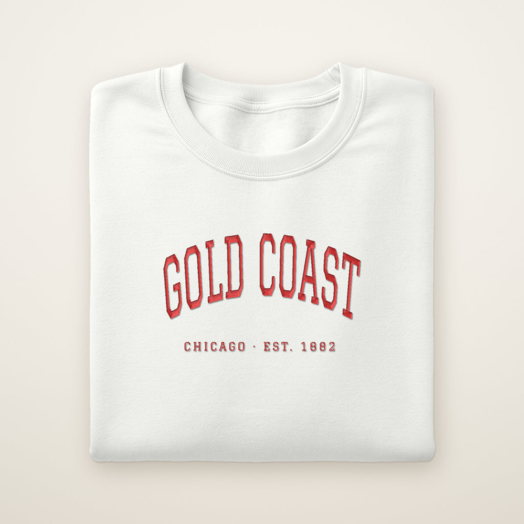 Gold Coast Chicago embroidered crewneck sweatshirt, White, red embroidery