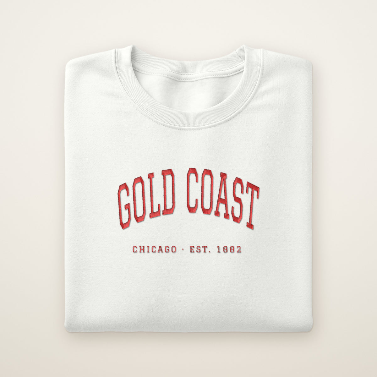 Gold Coast Chicago embroidered crewneck sweatshirt, White, red embroidery