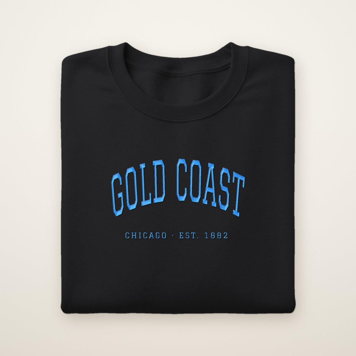 Gold Coast Chicago embroidered crewneck sweatshirt, Black, sky blue embroidery