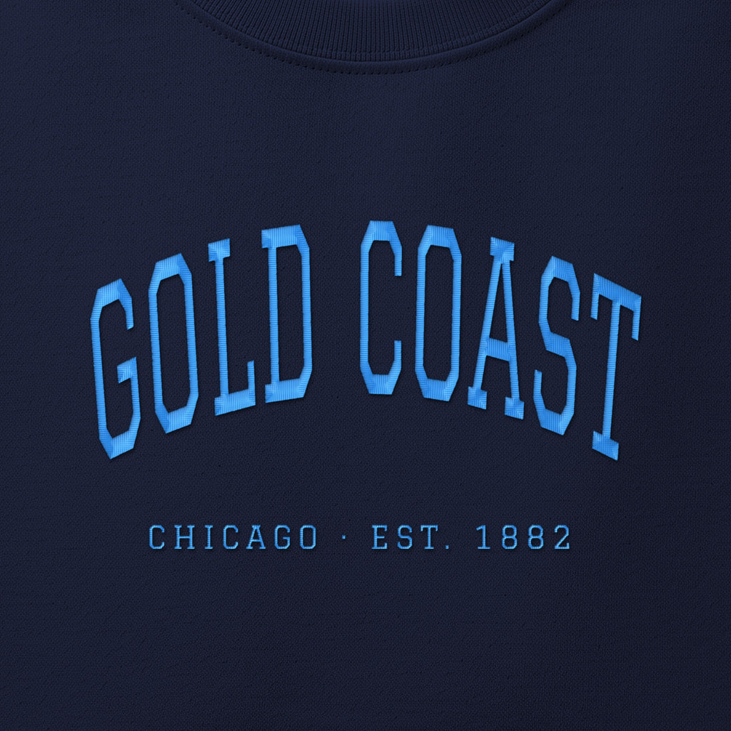 Close-up of sky blue satin-stitch Gold Coast embroidery