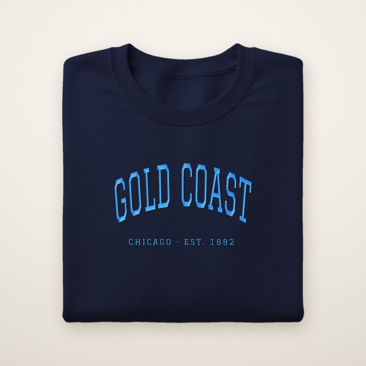 Gold Coast Chicago embroidered crewneck sweatshirt, Navy, sky blue embroidery