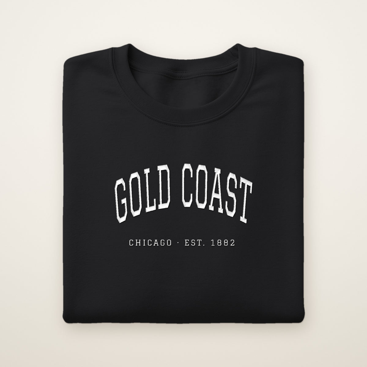 Gold Coast Chicago embroidered crewneck sweatshirt, Black, white embroidery
