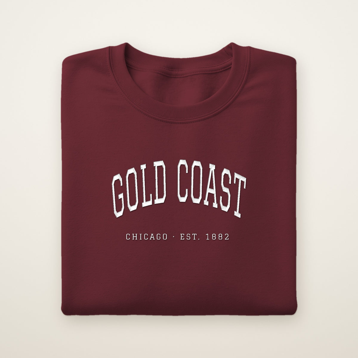 Gold Coast Chicago embroidered crewneck sweatshirt, Maroon, white embroidery