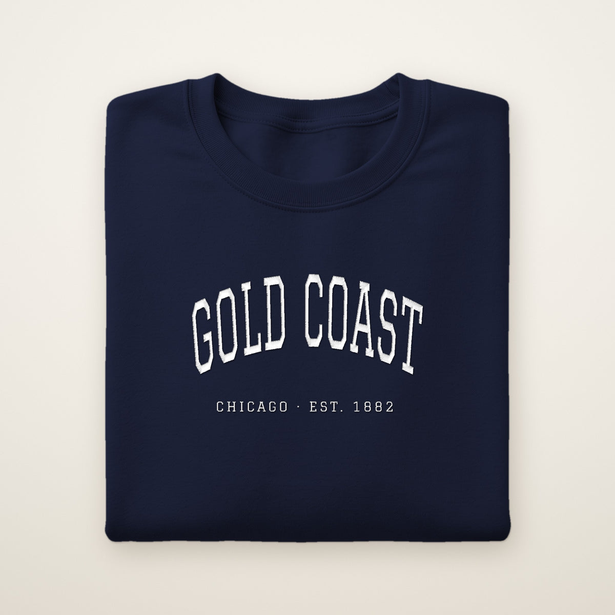 Gold Coast Chicago embroidered crewneck sweatshirt, Navy, white embroidery