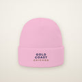 Gold Coast Chicago Embroidered Cuffed Beanie, Navy Thread, Baby Pink