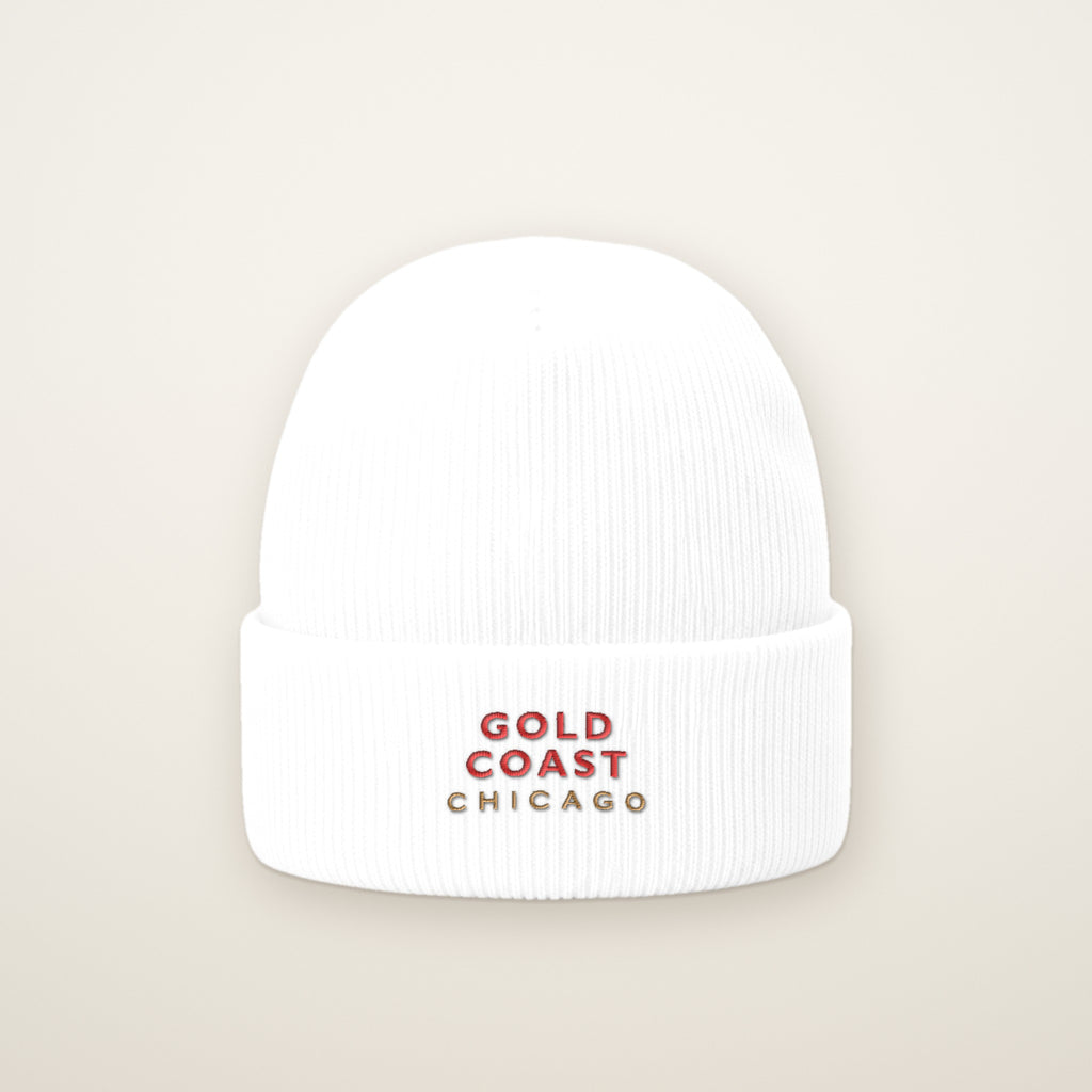 Gold Coast Chicago Embroidered Cuffed Beanie, Red Thread, front view