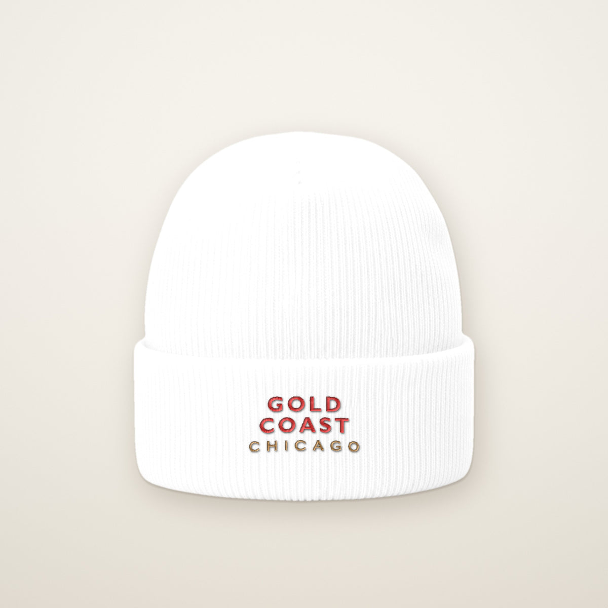 Gold Coast Chicago Embroidered Cuffed Beanie, Red Thread, front view