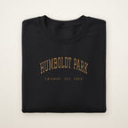 Humboldt Park Chicago embroidered crewneck sweatshirt, Black, gold embroidery
