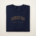 Humboldt Park Chicago embroidered crewneck sweatshirt, Navy, gold embroidery