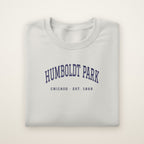Humboldt Park Chicago embroidered crewneck sweatshirt, Ash, navy embroidery