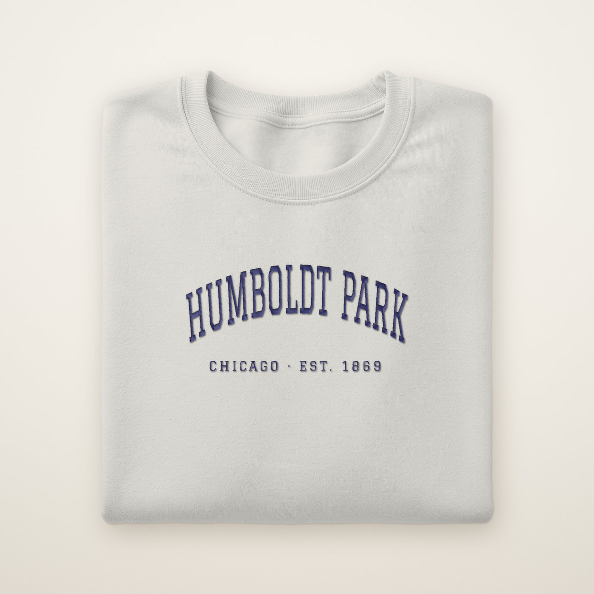 Humboldt Park Chicago embroidered crewneck sweatshirt, Ash, navy embroidery