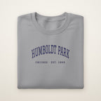 Humboldt Park Chicago embroidered crewneck sweatshirt, Sport Grey, navy embroidery