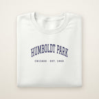 Humboldt Park Chicago embroidered crewneck sweatshirt, White, navy embroidery