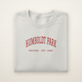 Humboldt Park Chicago embroidered crewneck sweatshirt, Ash, red embroidery