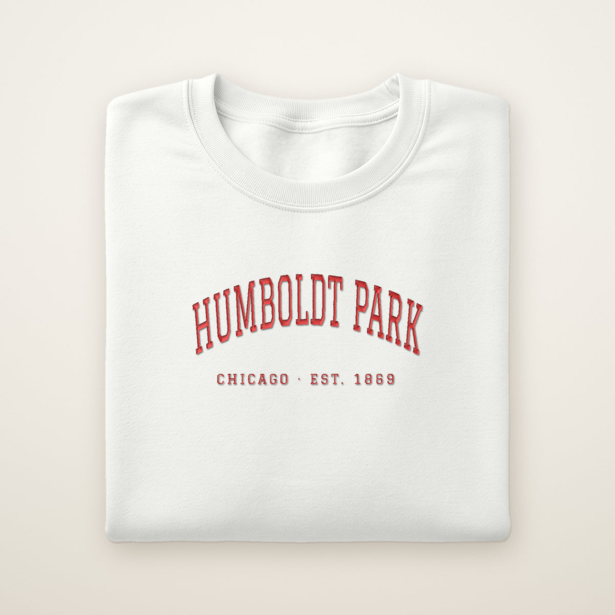 Humboldt Park Chicago embroidered crewneck sweatshirt, White, red embroidery