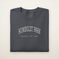Humboldt Park Chicago embroidered crewneck sweatshirt, Dark Heather, white embroidery