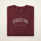 Humboldt Park Chicago embroidered crewneck sweatshirt, Maroon, white embroidery