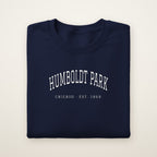 Humboldt Park Chicago embroidered crewneck sweatshirt, Navy, white embroidery