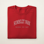 Humboldt Park Chicago embroidered crewneck sweatshirt, Red, white embroidery