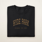 Hyde Park Chicago embroidered crewneck sweatshirt, Black, gold embroidery