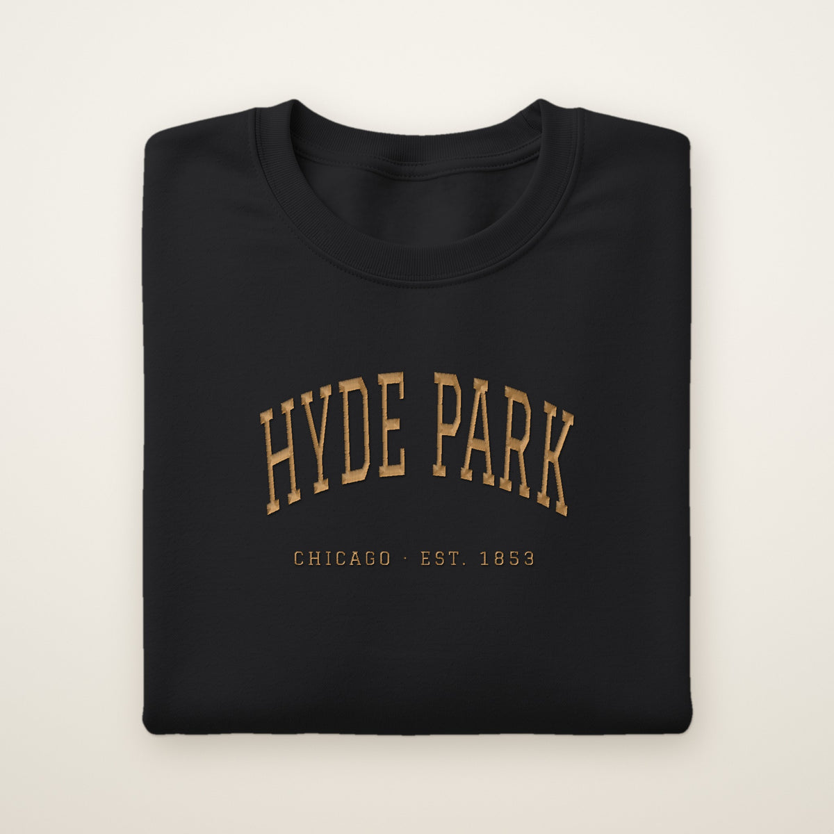 Hyde Park Chicago embroidered crewneck sweatshirt, Black, gold embroidery