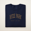 Hyde Park Chicago embroidered crewneck sweatshirt, Navy, gold embroidery