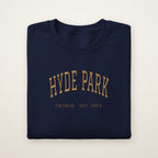 Hyde Park Chicago embroidered crewneck sweatshirt, Navy, gold embroidery