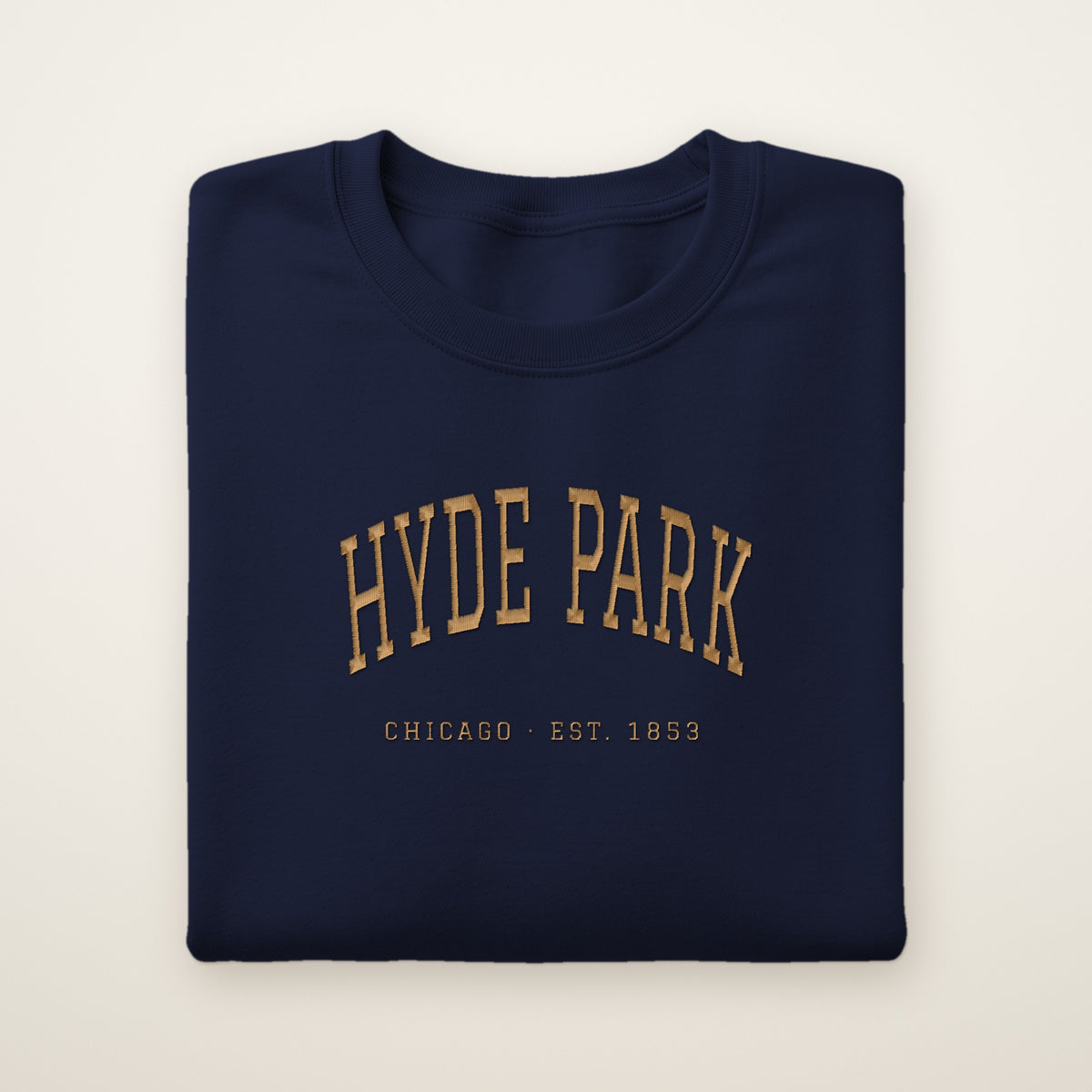 Hyde Park Chicago embroidered crewneck sweatshirt, Navy, gold embroidery