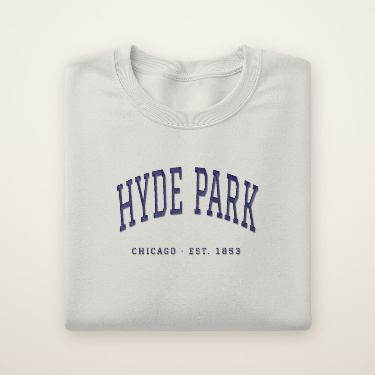 Hyde Park Chicago embroidered crewneck sweatshirt, Ash, navy embroidery