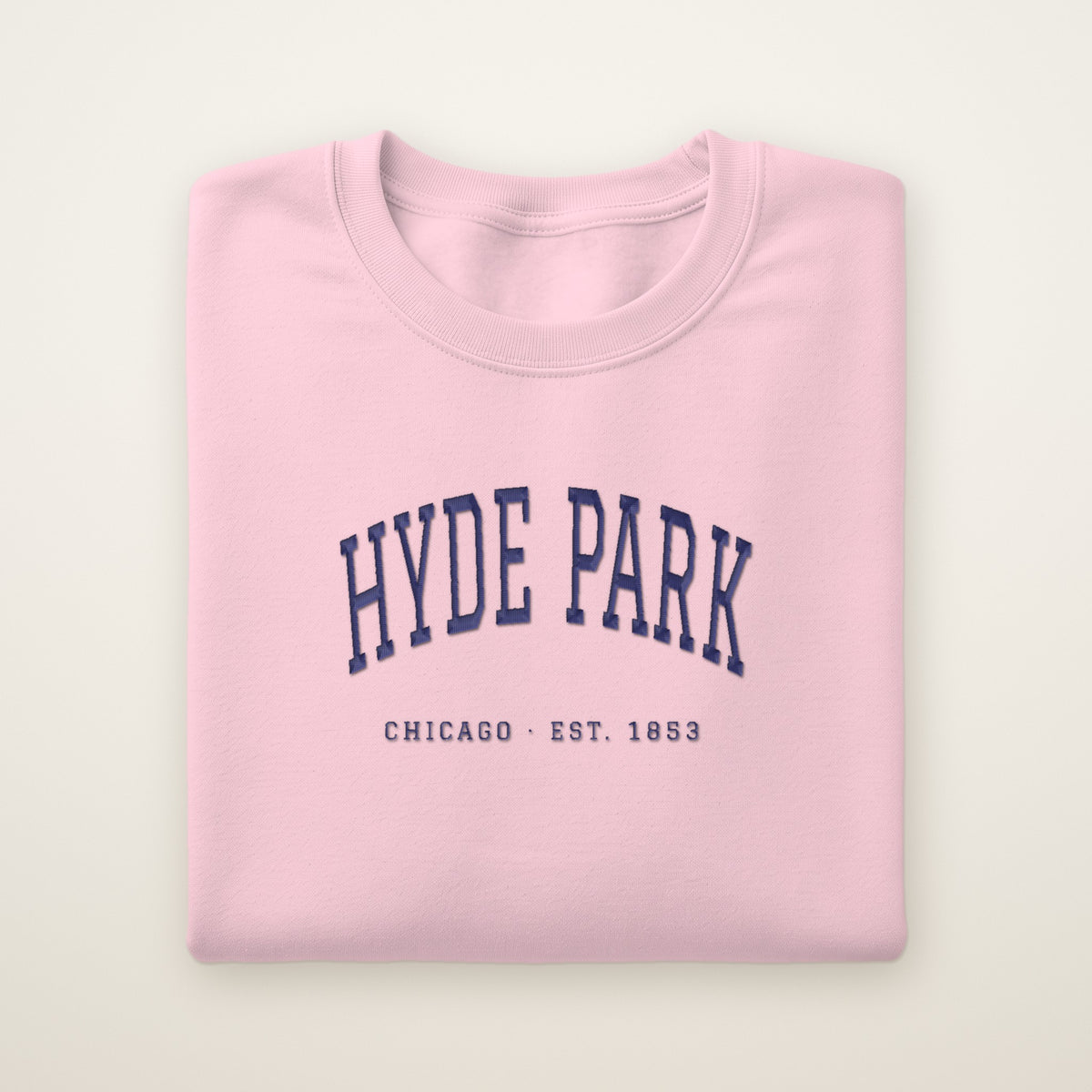 Hyde Park Chicago embroidered crewneck sweatshirt, Light Pink, navy embroidery