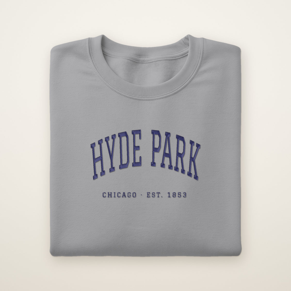 Hyde Park Chicago embroidered crewneck sweatshirt, Sport Grey, navy embroidery