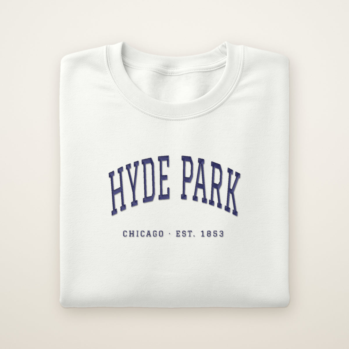Hyde Park Chicago embroidered crewneck sweatshirt, White, navy embroidery