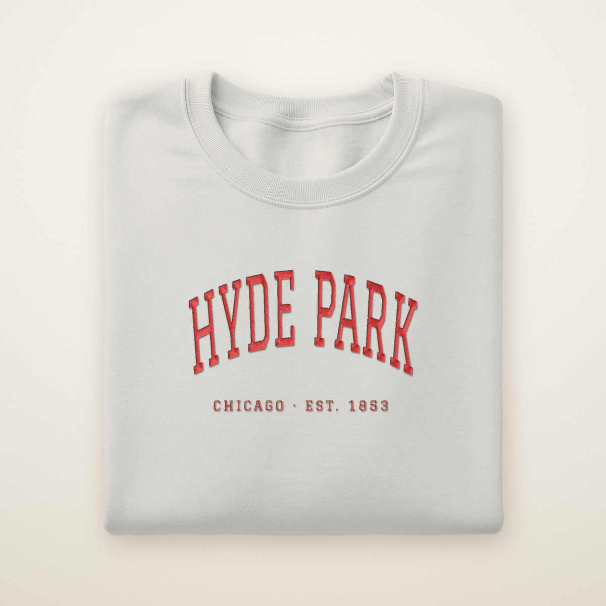 Hyde Park Chicago embroidered crewneck sweatshirt, Ash, red embroidery