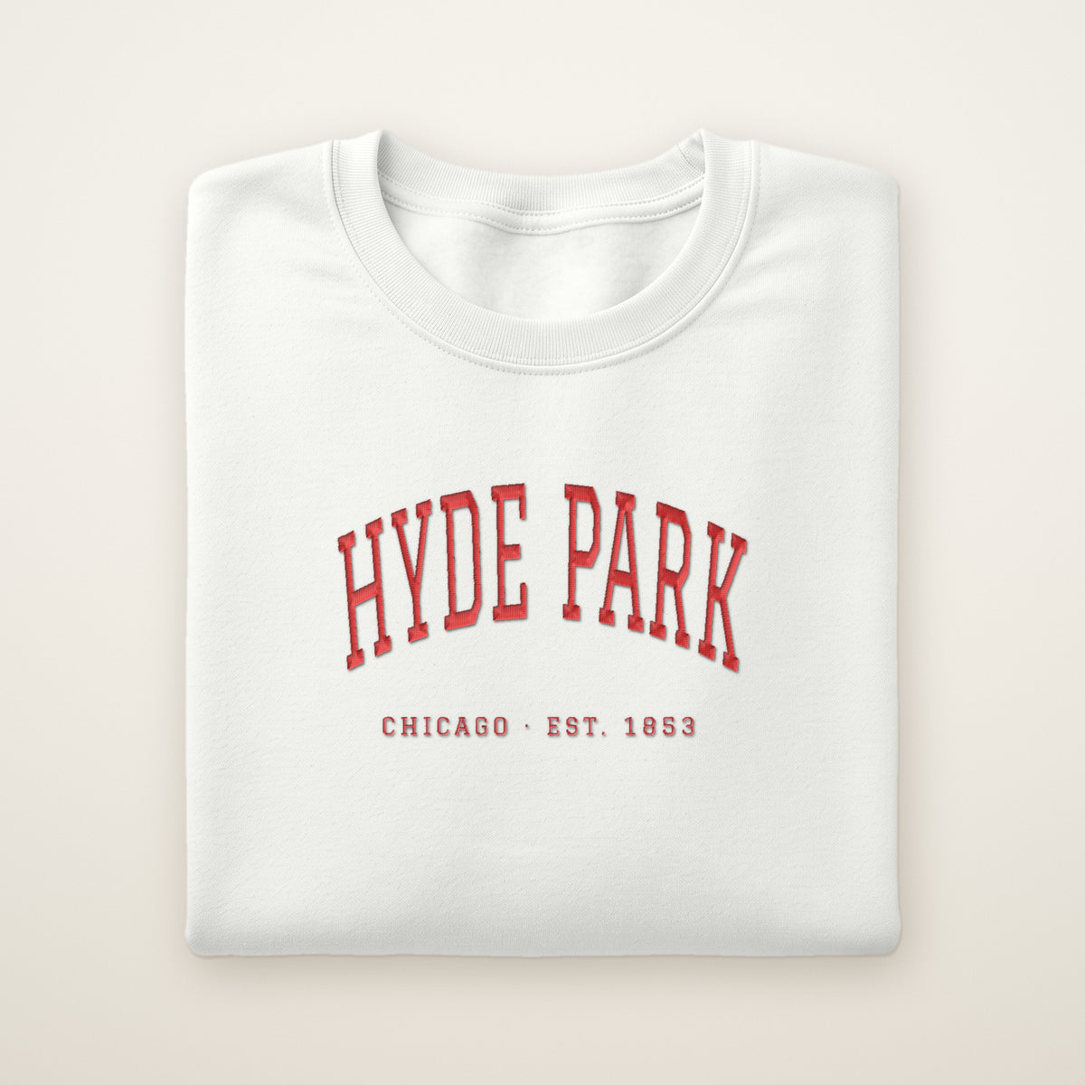 Hyde Park Chicago embroidered crewneck sweatshirt, White, red embroidery
