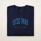 Hyde Park Chicago embroidered crewneck sweatshirt, Navy, sky blue embroidery
