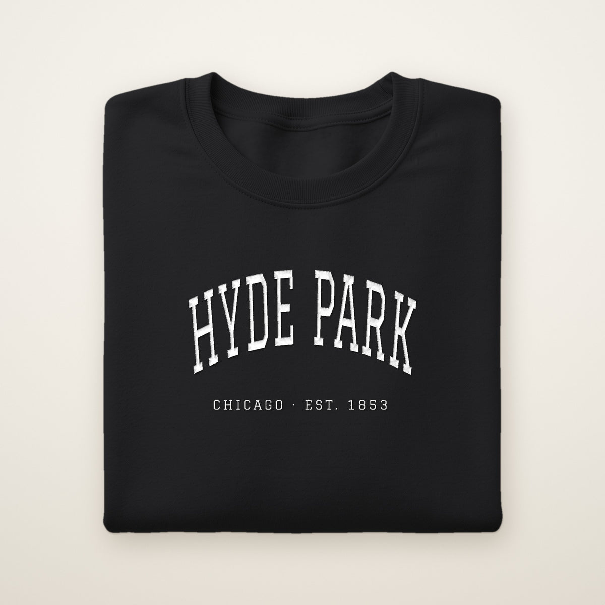 Hyde Park Chicago embroidered crewneck sweatshirt, Black, white embroidery