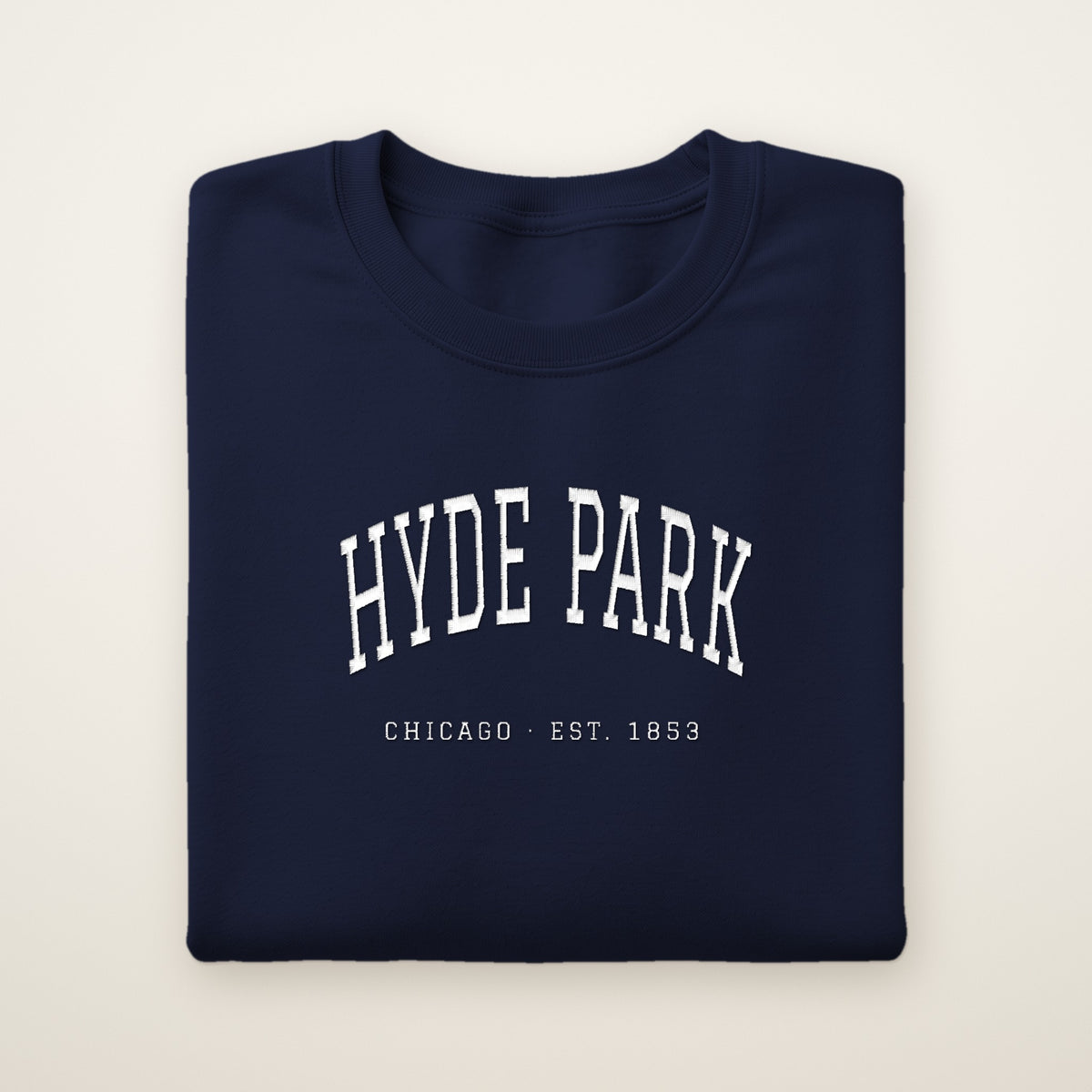 Hyde Park Chicago embroidered crewneck sweatshirt, Navy, white embroidery