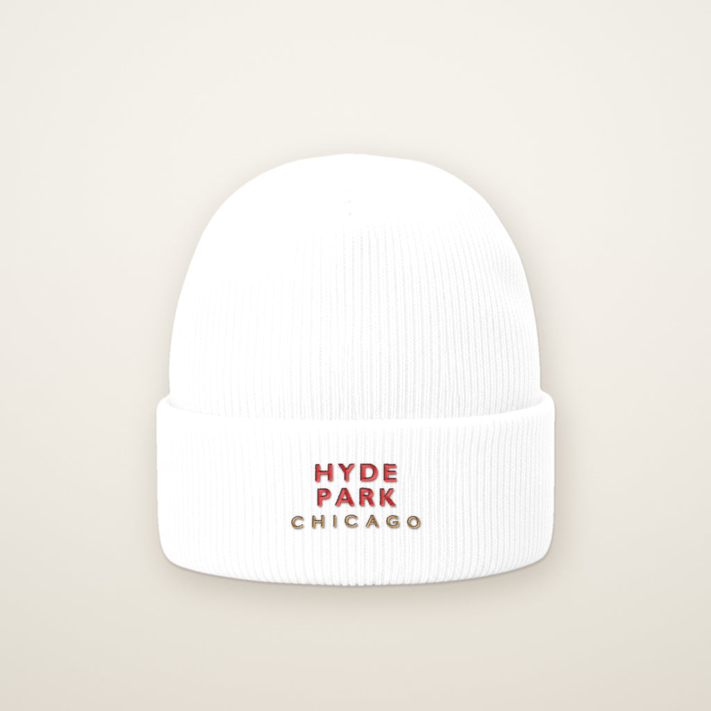 Hyde Park Chicago Embroidered Cuffed Beanie, Red Thread, front view