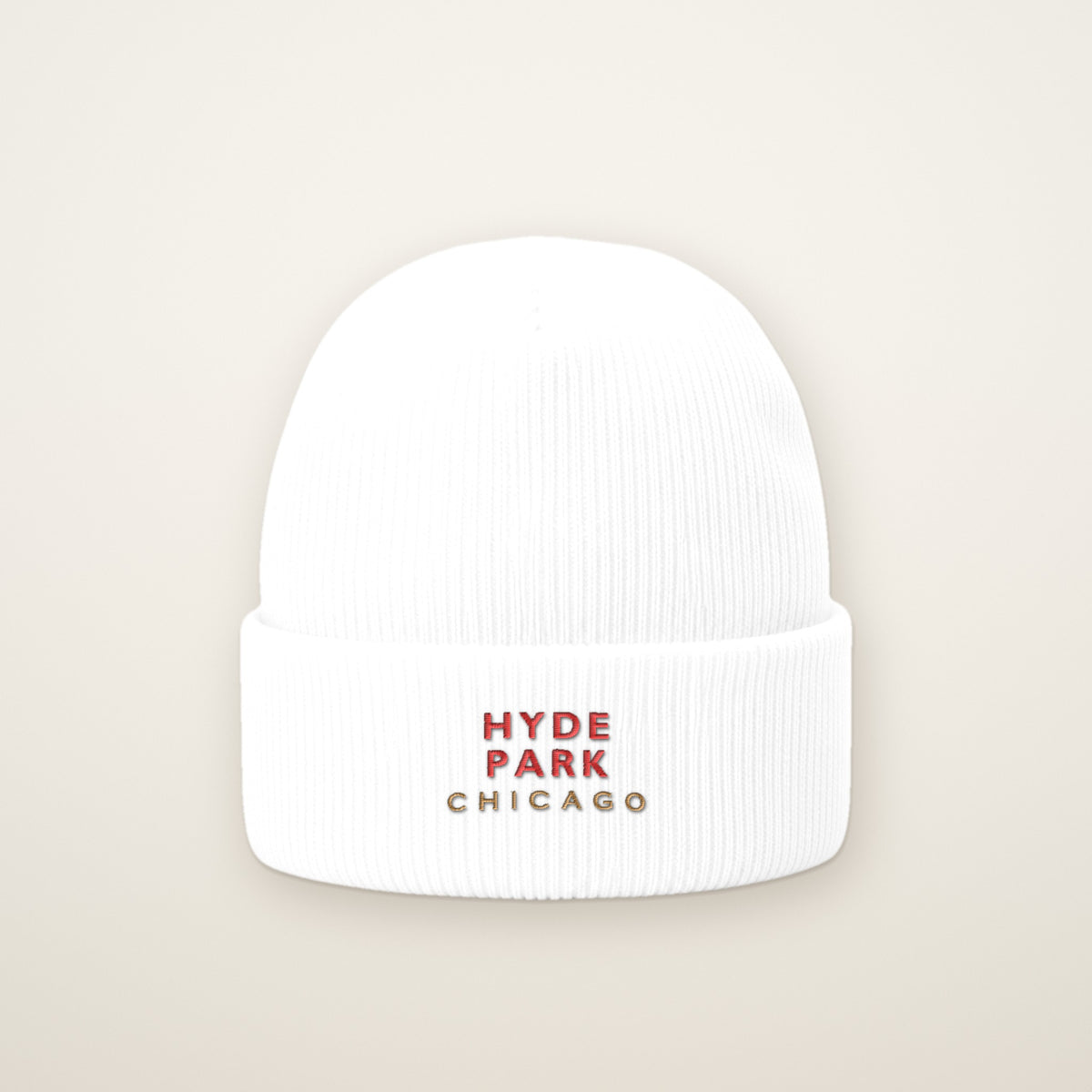 Hyde Park Chicago Embroidered Cuffed Beanie, Red Thread, front view