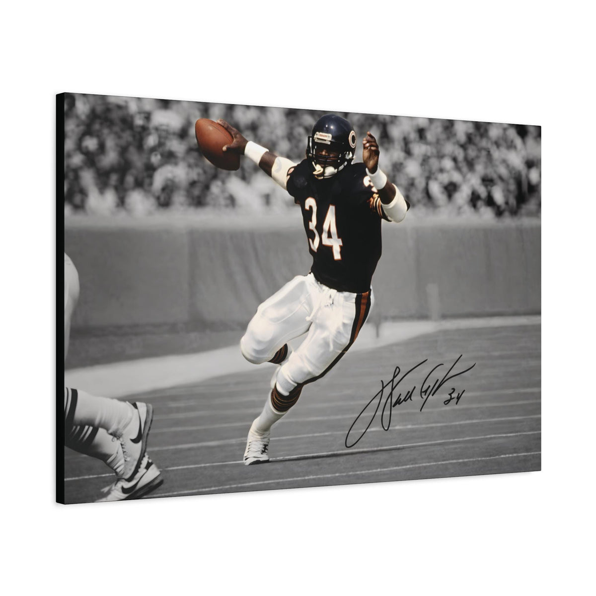 Walter Payton #34 Sweetness canvas wall art, angled view showing the gallery-wrapped edge
