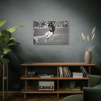 Walter Payton #34 Sweetness canvas wall art, large size on a green wall above a wooden bookshelf