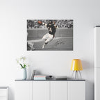 Walter Payton #34 Sweetness canvas wall art, large size on a white wall above a sideboard