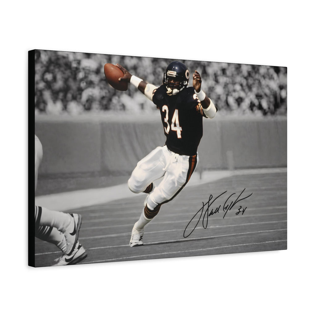 Walter Payton #34 Sweetness canvas wall art, angled view showing the gallery-wrapped edge
